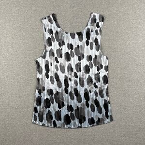 VTG Jaipur Top L Gray Black Satin Crinkle Pleated Sleeveless Funky Boho 90s y2k